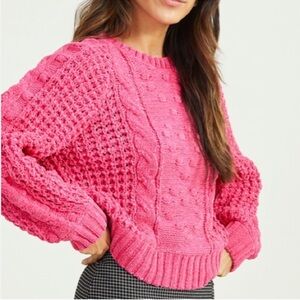 Altar'd State Hot Pink Cable Knit Sweater - Size XS